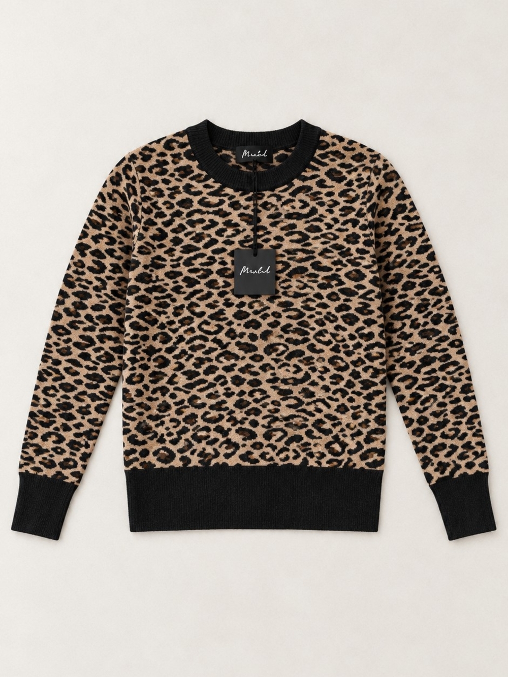 Marled Women’s Leopard Print Crewneck Sweater - Tan & Black